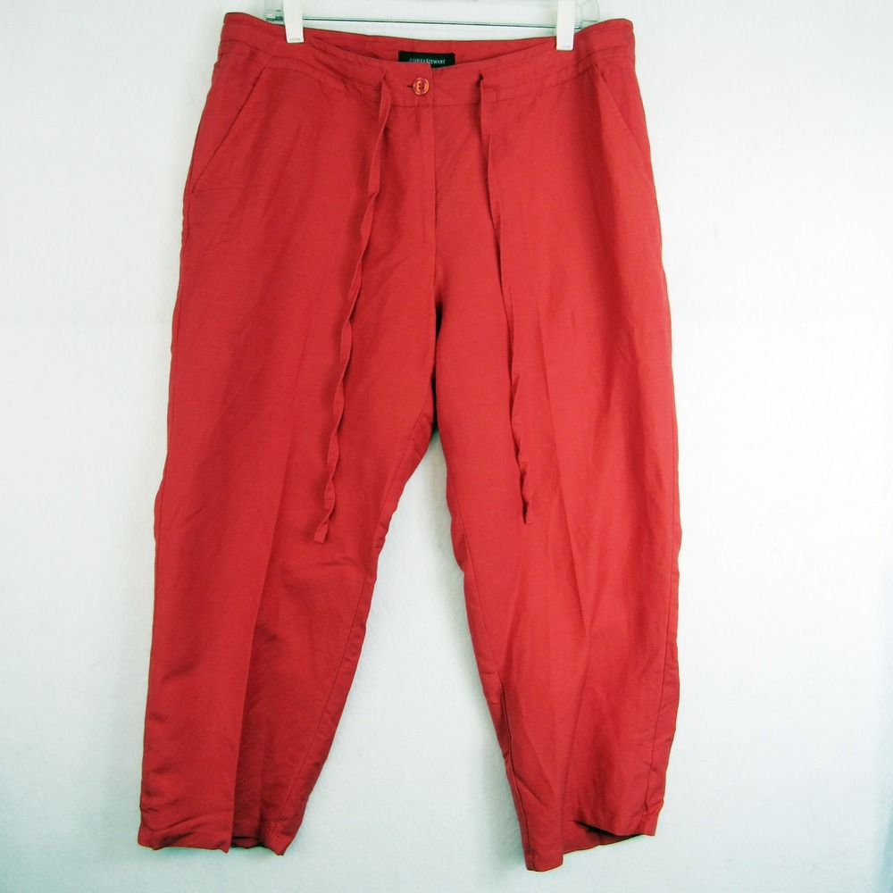 Ashley Stewart Pants Red Linen Blend Drawstring Women's Size 14